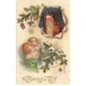 n°24268 - Carte Gaufrée - Joyeux Noël - Père Noël regardant deux fillettes