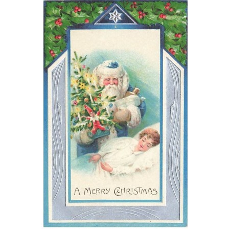 n°24270 - Carte Gaufrée - Noël - A Merry Christmas -Père Noël apportant des cadeaux à un enfant endormi