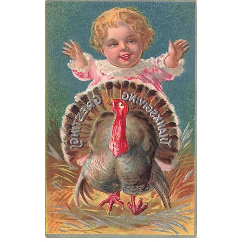 n°24274 - Carte Gaufrée - Thanksgiving Greetings - Bébé avec une dinde
