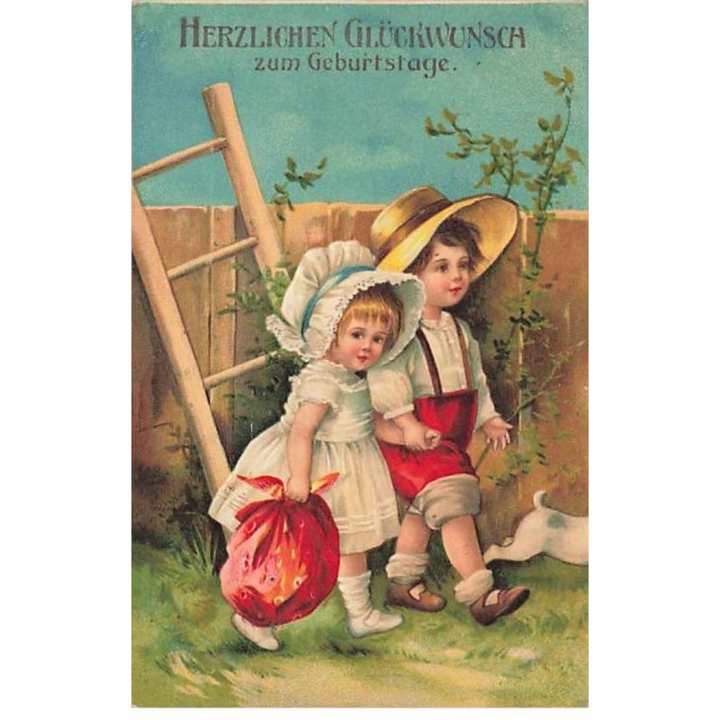 n°24277 - Carte Gaufrée  - Anniversaire - Clapsaddle - Deux enfants se promenant