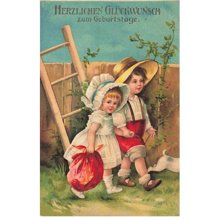 n°24277 - Carte Gaufrée  - Anniversaire - Clapsaddle - Deux enfants se promenant