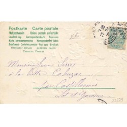 n°24279 - Carte Gaufrée - Clapsaddle - Bonne Année 1905 - Ange sur le dos d'un cochon