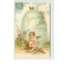 n°2428 - Carte Gaufrée - Joyeuses Pâques - Angelot taillant ses flèches devant un oeuf