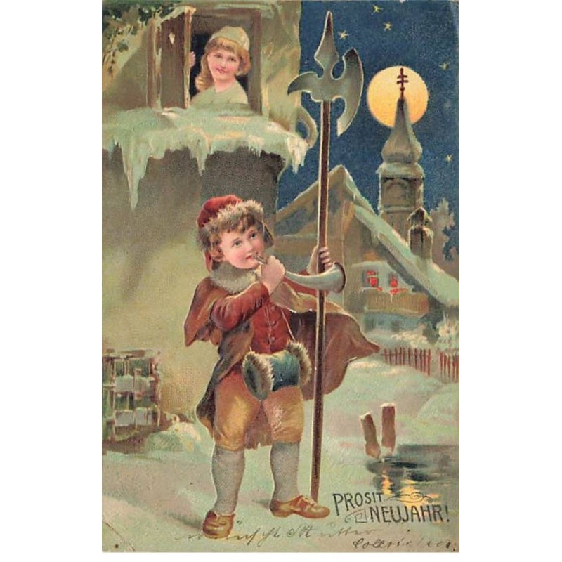n°24283 - Carte Gaufrée - Nouvel An - Prosit Neujahr - Veilleur de nuit