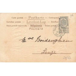 n°24289 - Carte Gaufrée - Fantaisie - Jeune fille tenant des chatons, près d'un chien - chat