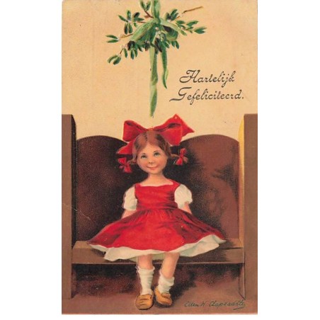 n°24297 - Carte Gaufrée - Clapsaddle - Hartelijk Gefeliciteerd - Fillette assise sous du gui