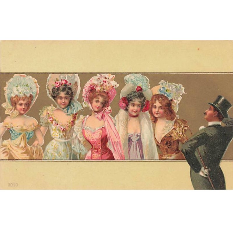 n°24299 - Fantaisie - Un homme en costume saluant des jeunes femmes