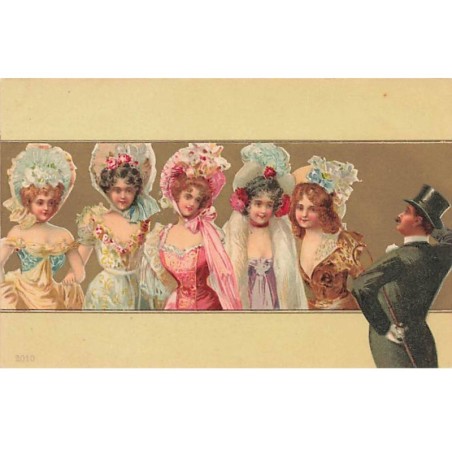 n°24299 - Fantaisie - Un homme en costume saluant des jeunes femmes