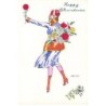 n°24303 - Illustrateur - X. sager - Happy Christmas - Jeune femme offrant une fleur - Format 6 x 9 cm