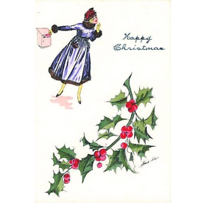 n°24306 - Illustrateur - X. sager - Happy Christmas - Jeune femme postant une lettre, et houx - Format 6 x 9 cm