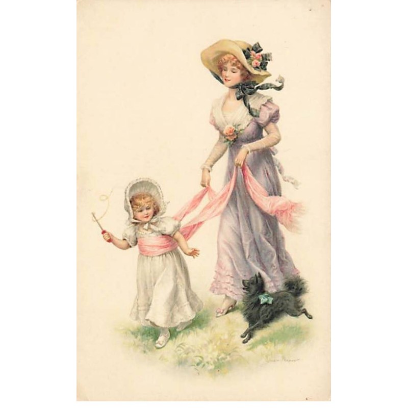 n°24308 - Illustrateur - MM Vienne n°831 - Une femme avec une fillette jouant avec un petit chien