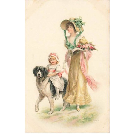 n°24309 - Illustrateur - MM Vienne n°831 - Une femme marchant près d'une fillette assise sur le dos d'un chien