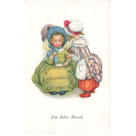 n°24311 - Illustrateur - S.B. Pearse - Ein lieber Besuch - Deux fillettes, l'une servant du thé à l'autre