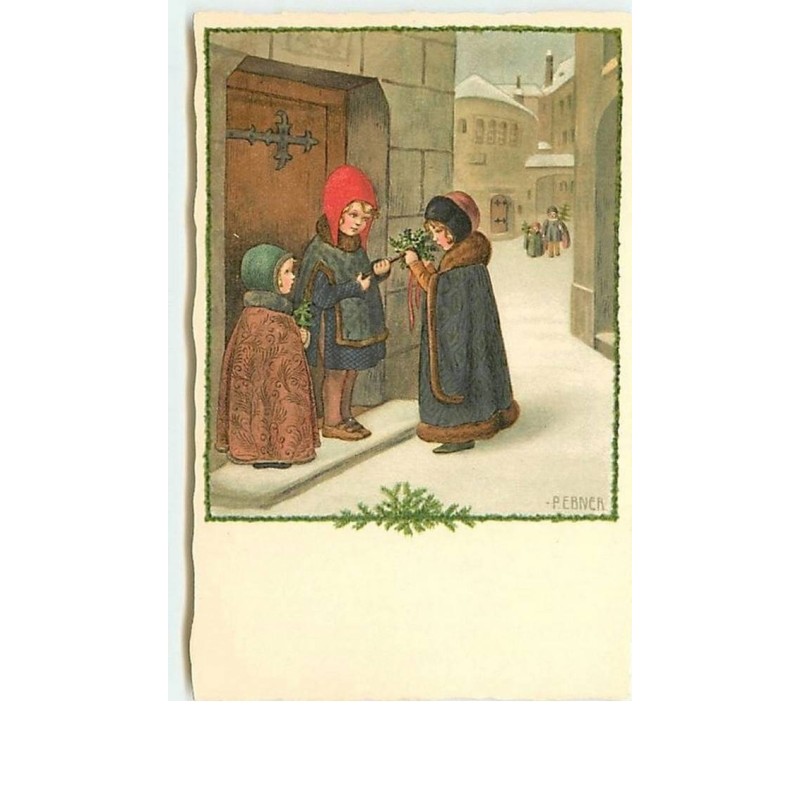 n°11757 - Carte Illustrateur - Pauli Ebner - Enfants sur un pas de porte