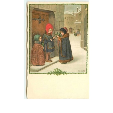 n°11757 - Carte Illustrateur - Pauli Ebner - Enfants sur un pas de porte