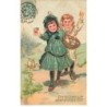 n°24318 - Carte Gaufrée - Joyeuses Pâques - Enfants ramassant des oeufs
