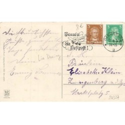 n°24327 - Anniversaire - Lia Doring - Deux enfants sous un parapluie, tenant une tulipe