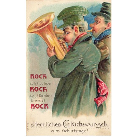n°24330 - Carte Gaufrée - Anniversaire - Hoch hoch hoch - Hommes jouant de la musique