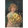 n°24333 - Carte Gaufrée - Anniversaire - Fillette portant une corbeille de fleurs