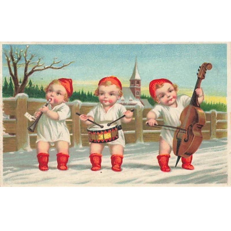 n°24335 - Fantaisie - Enfants jouant de la musique - violoncelle, clarinette et tambour