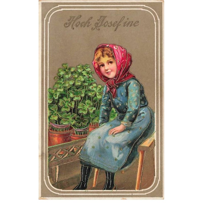 n°24339 - Fantaisie - Hoch Josefine - Jeune fille près de trèfles dans des pots