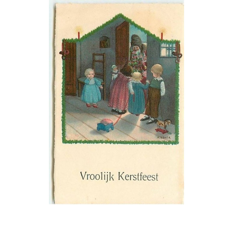 n°11759 - Carte Illustrateur - Pauli Ebner - Enfants et Père Noël sur le pas de la porte
