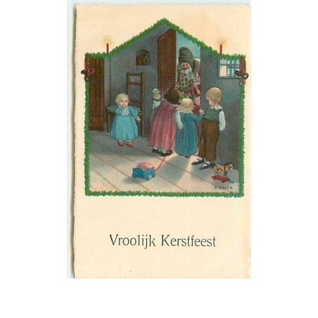 n°11759 - Carte Illustrateur - Pauli Ebner - Enfants et Père Noël sur le pas de la porte