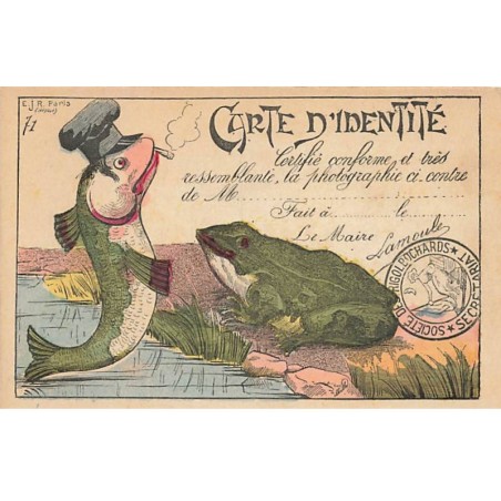 n°24341 - Fantaisie - Carte d'identité - Poisson fumant devant un crapaud - Société des Rigolbochards