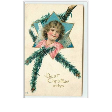 n°2438 - Carte Gaufrée - Best Christmas wishes - Portrait d'ange dan sune étoile