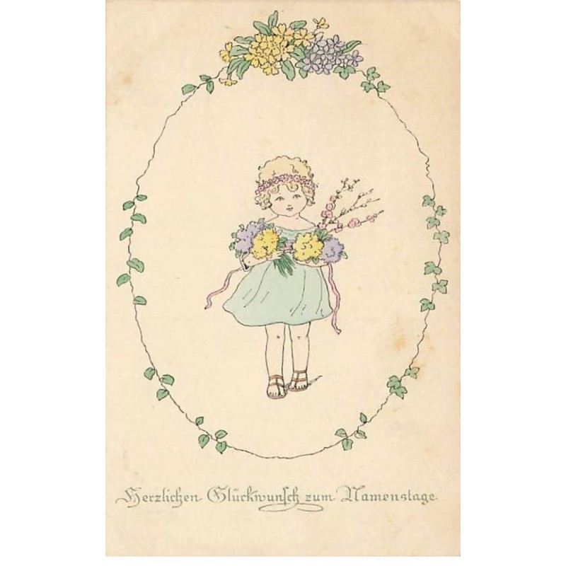 n°24459 - August Rökl n°1331 - P. Ebner - Herzlichen Glückwunsch zum Namenstage - Fillette avec des fleurs