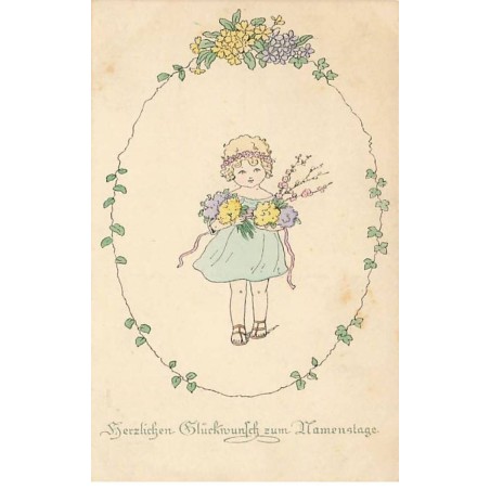 n°24459 - August Rökl n°1331 - P. Ebner - Herzlichen Glückwunsch zum Namenstage - Fillette avec des fleurs