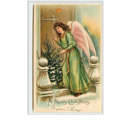n°2446 - Carte Gaufrée - A Merry Christmas - Ange frappant à la porte