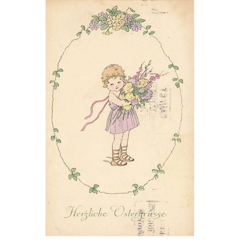 n°24460 - August Rökl n°1331 - P. Ebner - Herzliche Ostergrusse - Enfant portant un gros bouquet de fleurs