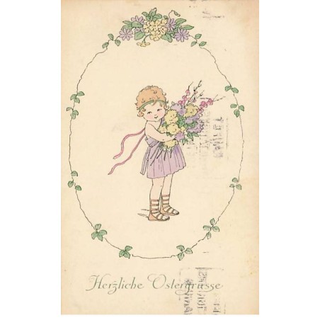 n°24460 - August Rökl n°1331 - P. Ebner - Herzliche Ostergrusse - Enfant portant un gros bouquet de fleurs