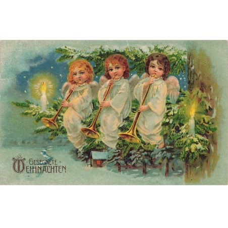 n°24467 - Noël - Gesegnete Weihnachten - Anges soufflant dans des trompettes