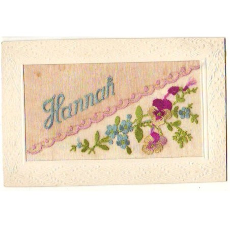 n°24504 - Carte Brodée - Prénom - Hannah - Pensées et Myosotis