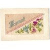 n°24504 - Carte Brodée - Prénom - Hannah - Pensées et Myosotis