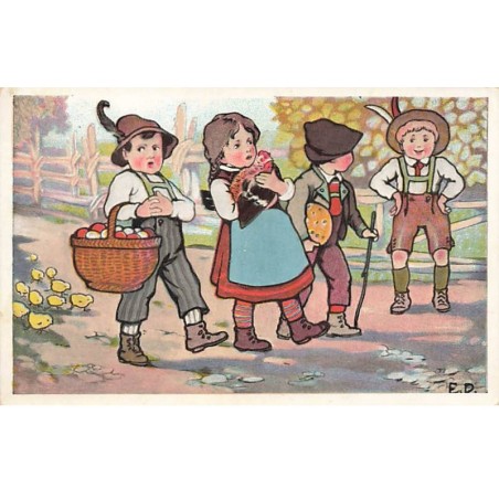 n°24515 - Illustrateur - MM Vienne n°180 - E.D. - Fröhliche Ostern - Enfants se promenant