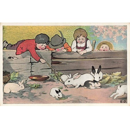 n°24516 - Illustrateur - MM Vienne n°180 - E.D. - Enfants regardant des lapins dans un enclos