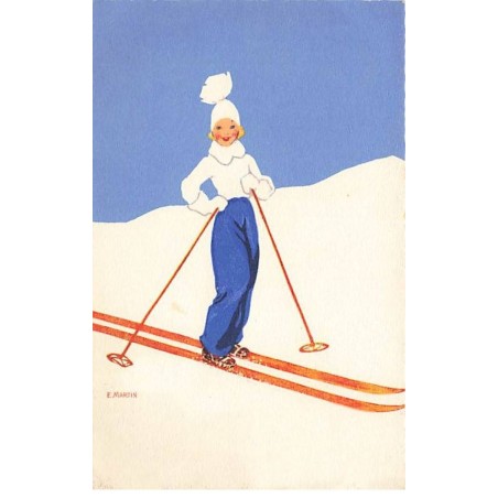 n°24519 - Illustrateur - E. Martin - Jeune fille sur des skis