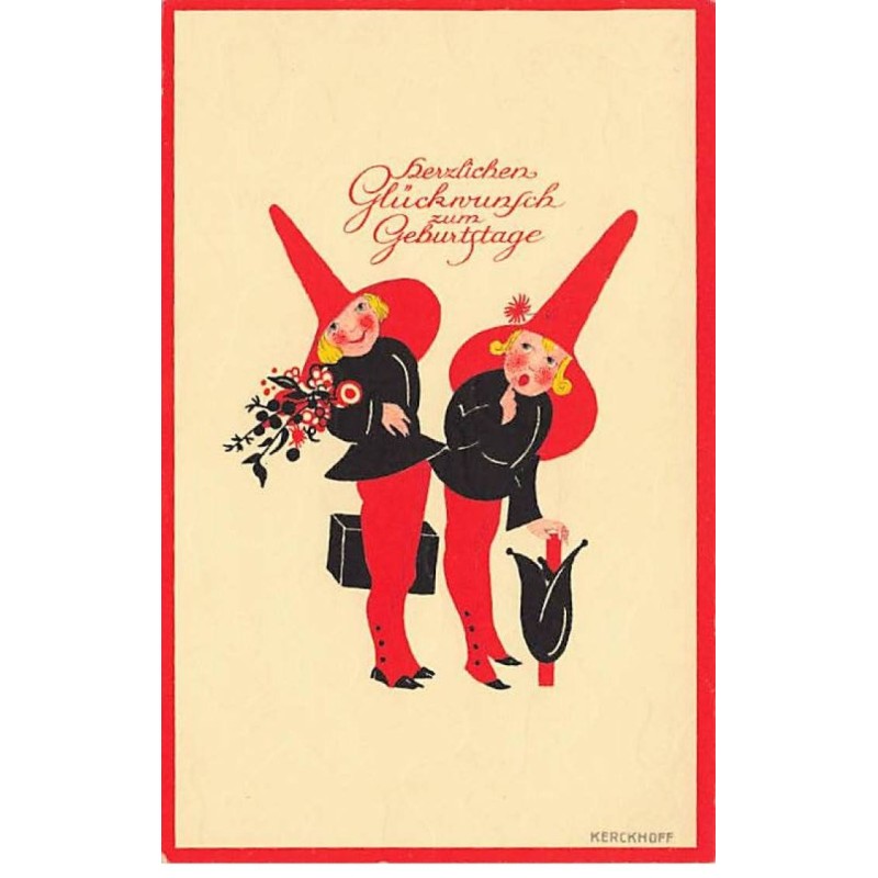 n°24521 - Illustrateur - Kerckhoff - Herzlichen Glückwwunsch zum Geburstage - Deux jeunes filles