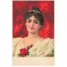 n°24529 - Fantaisie - Jeune femme brune, avec des roses à son décolleté