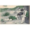 n°24534 - Fantaisie - Deux jeunes femmes sur une plage - Baigneuse