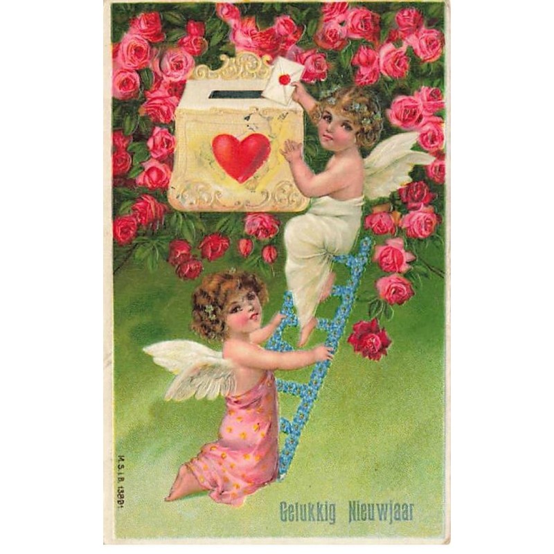 n°24537 - Carte Gaufrée - MSIB 13881 - Gelukkig Nieuwjaar - Anges postant une lettre