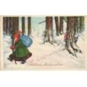 n°24548 - Noël - Fröhliche Weihnachten - Enfants espionnant le Père Noël marchant dans la forêt