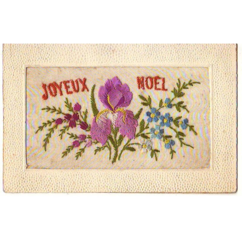 n°24551 - Carte Brodée - Joyeux Noël - Iris, et Myosotis