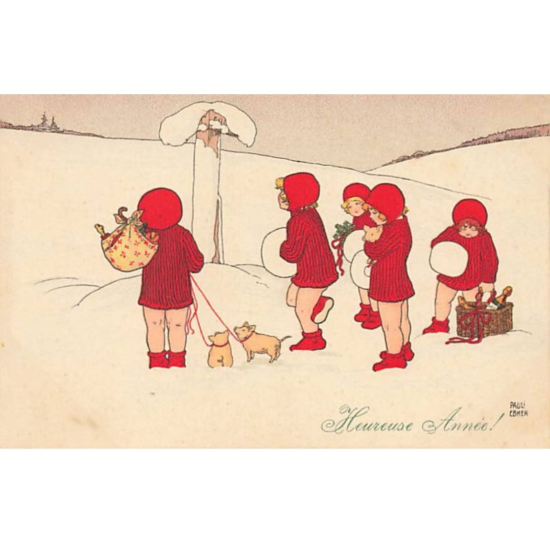 n°24556 - Illustrateur - MM Vienne n°470- Pauli Ebner - Heureuse Année - Fillettes dans la neige, cochons