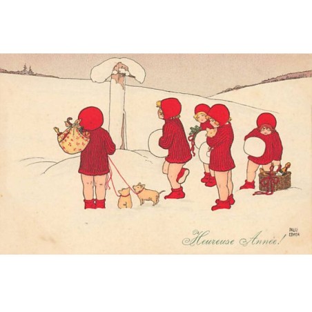 n°24556 - Illustrateur - MM Vienne n°470- Pauli Ebner - Heureuse Année - Fillettes dans la neige, cochons