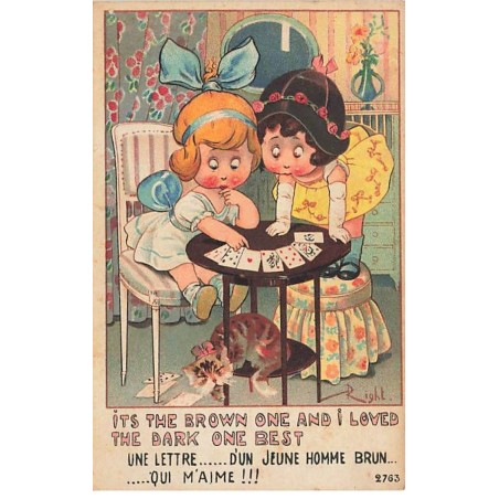 n°24559 - Illustrateur - Right - Une lettre ... d'un jeune homme brun ... qui m'aime !!! - chat