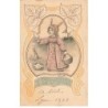 n°24563 - Carte Gaufrée - Pâques - Fillette portant des oreilles de lapin, cherchant des oeufs de pâques